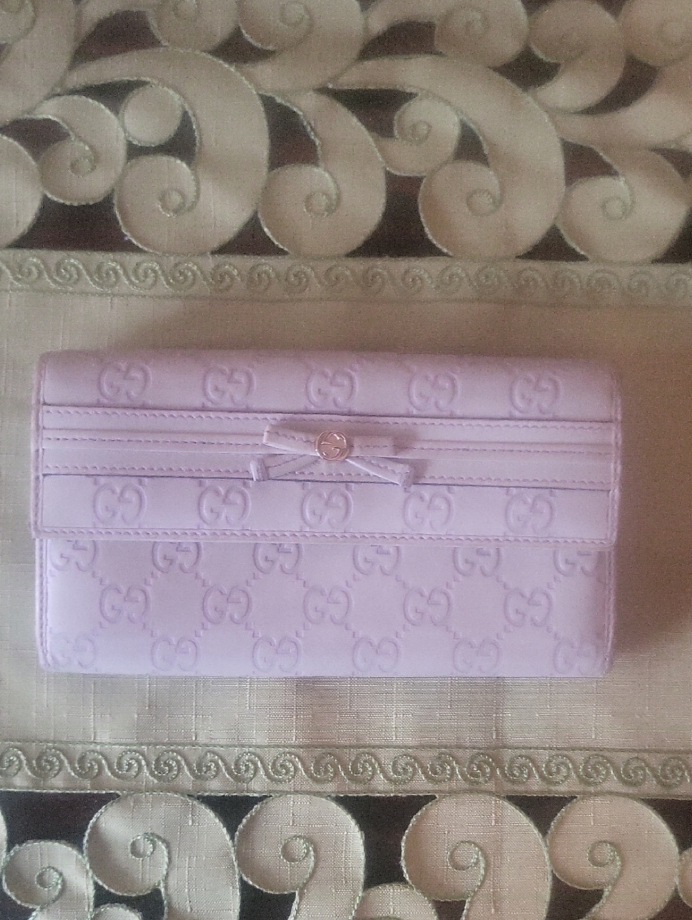 Gucci Cream Monogram Leather Wallet